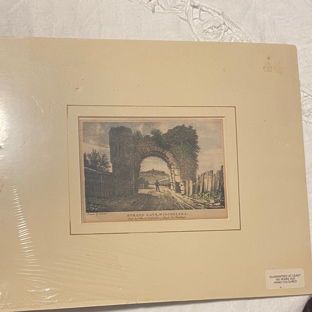 ⚜️ Vintage 100 y/o Hand-Colored Print of Stone Archway - 2/$75